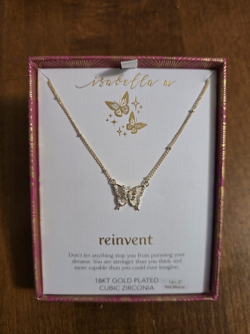 3D Gold Butterfly Pendant Necklace with Cubic Accents